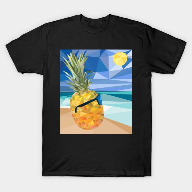 Low Poly Pineapple on the Beach T-Shirt by skauff